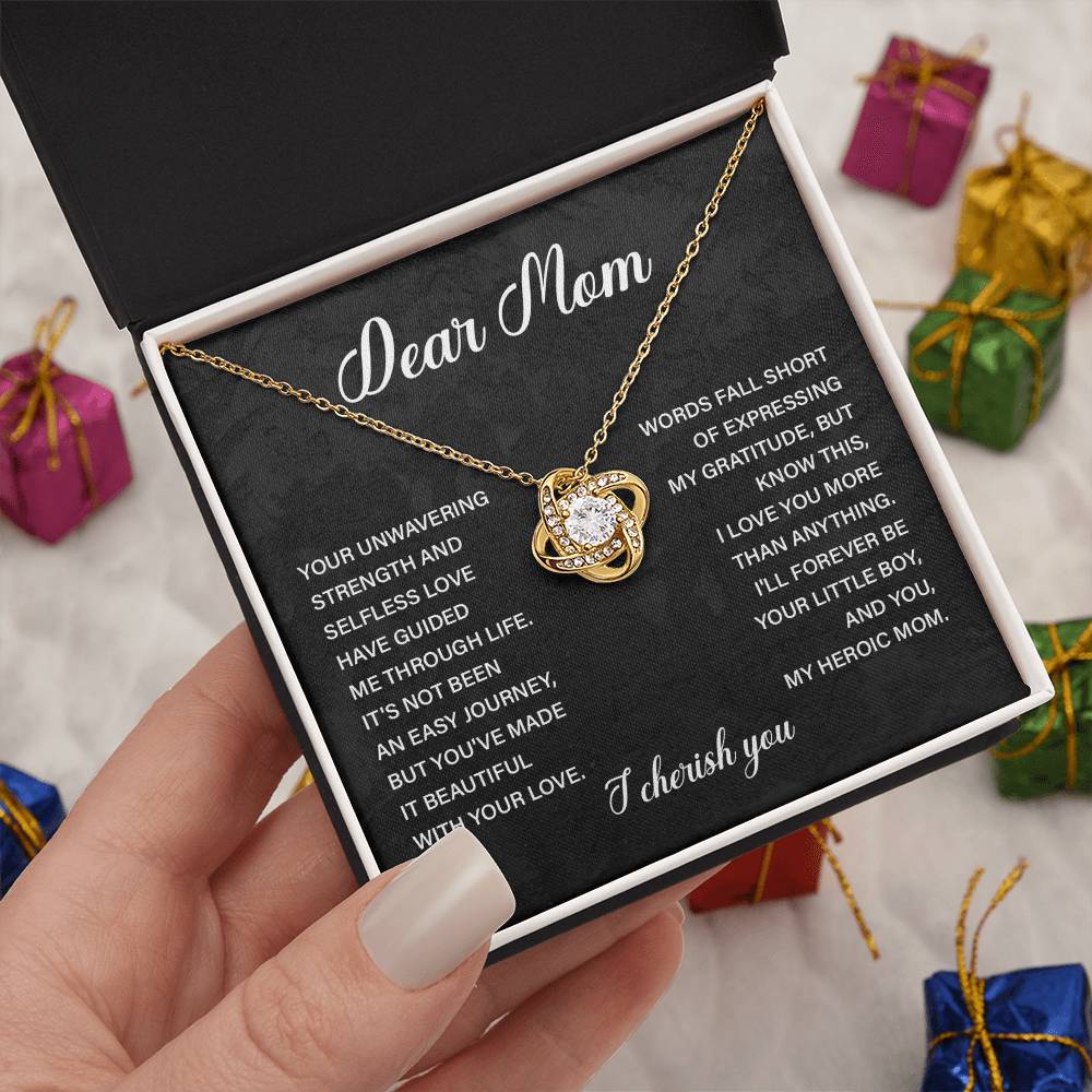 Dear Mom Necklace – From Son to Heroic Mother with Sentimental Card Gift