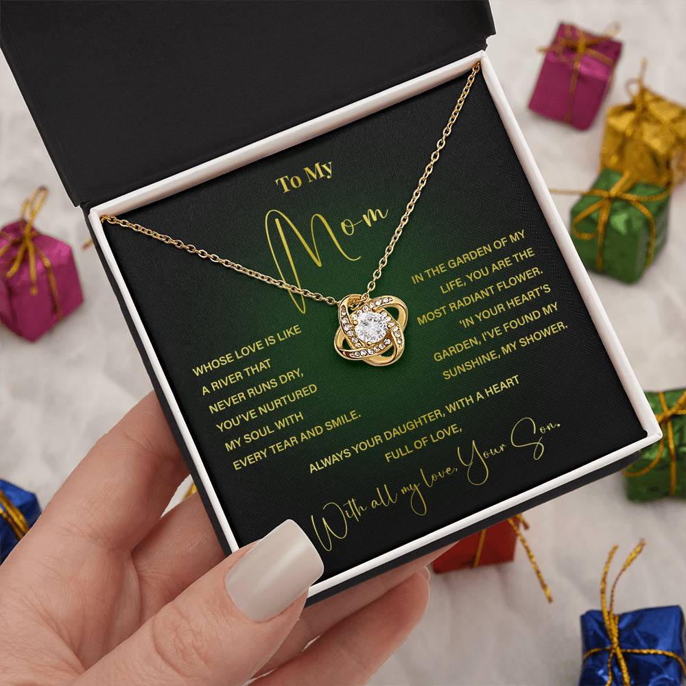 Mom Necklace from Son – Poetic Message Gift with Elegant Green Card