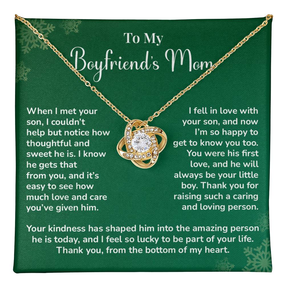 Boyfriend's Mom Love Knot Necklace Gift Gift For Boyfriend's Mom Thoughtful Gift From Girlfriend Emotional Gift For Boyfriend's Mom Sentimental Jewelry For Her Special Thank You Present Emotional Message Necklace