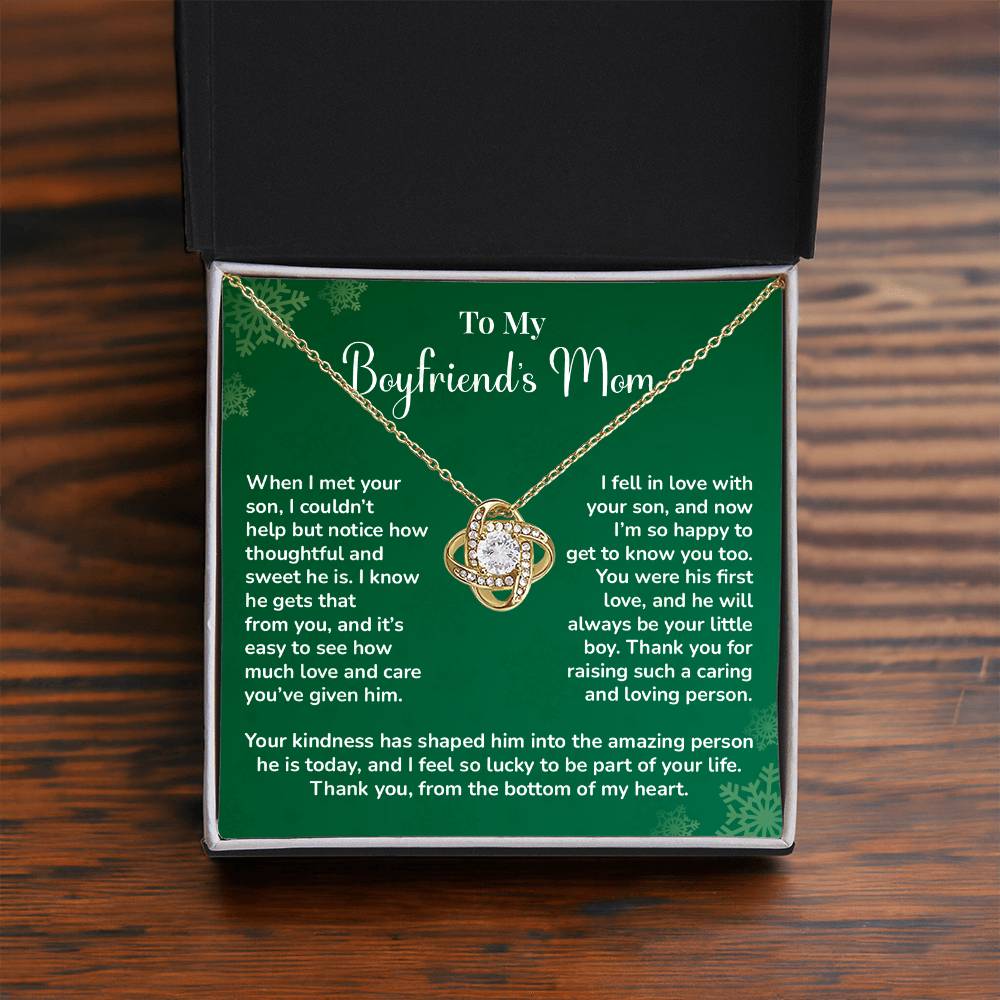 Boyfriend's Mom Love Knot Necklace Gift Gift For Boyfriend's Mom Thoughtful Gift From Girlfriend Emotional Gift For Boyfriend's Mom Sentimental Jewelry For Her Special Thank You Present Emotional Message Necklace