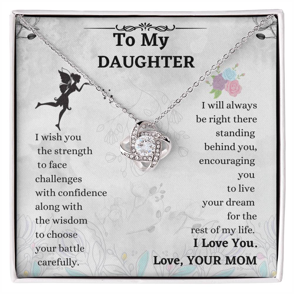 Daughter Necklace Gift from Mom – Love Knot Pendant with Message Card