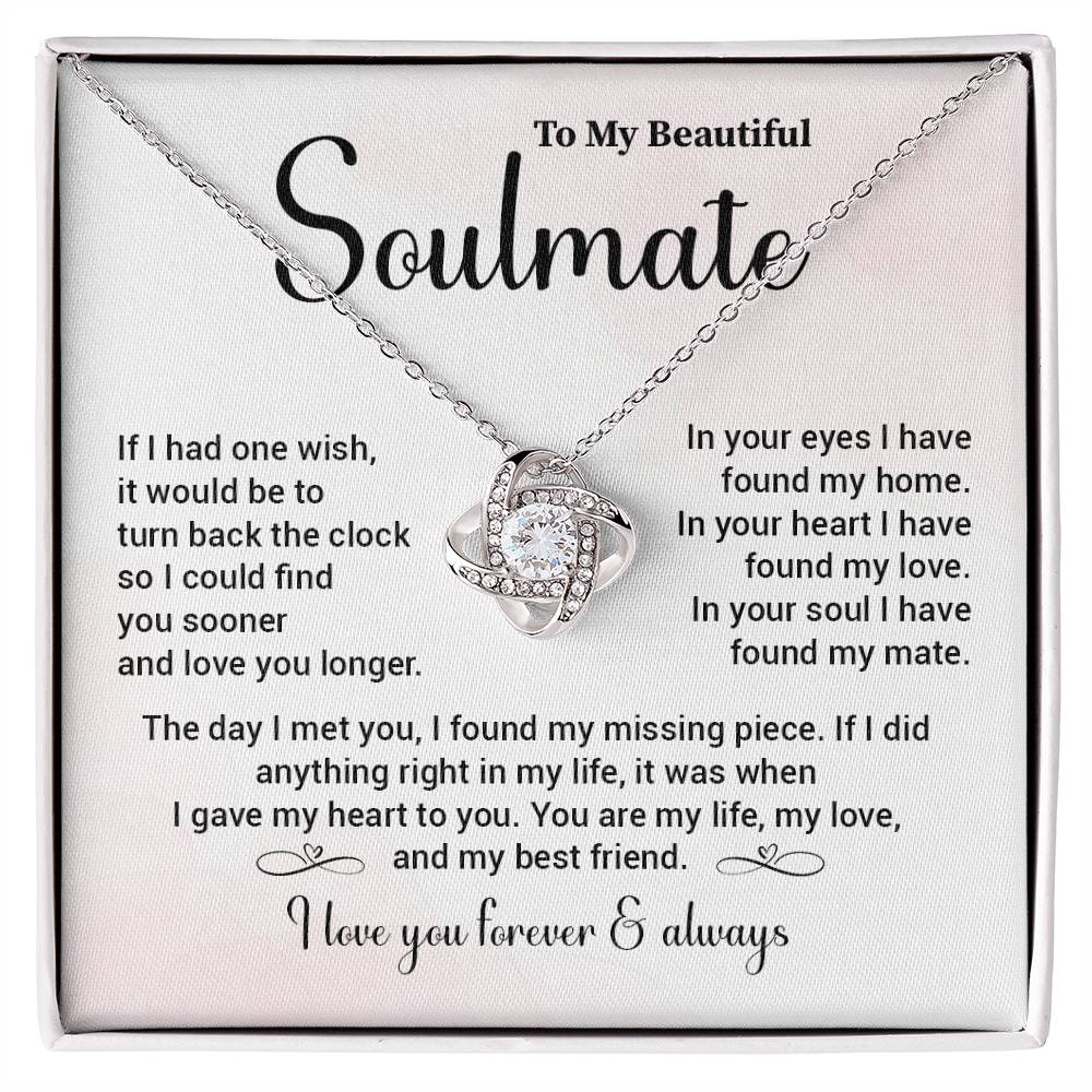 Soulmate Necklace Gift for Her – Love Knot with Message Card