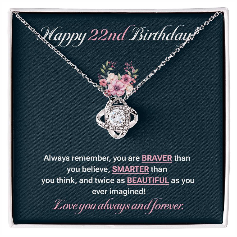22nd Birthday Necklace Gift for Her – Floral Card & Jewelry Box
