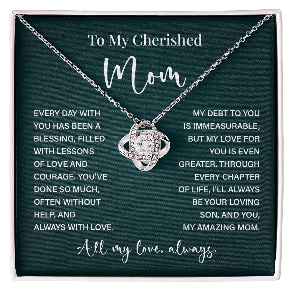 To My Cherished Mom Necklace – Gift from Loving Son with Message Card