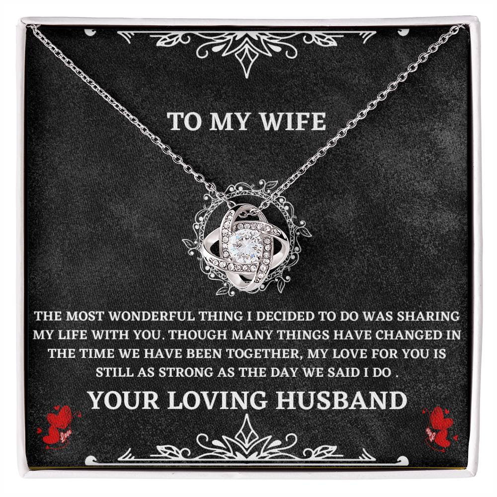 Wife Necklace Gift from Husband – Love Knot Pendant with Heartfelt Message Card