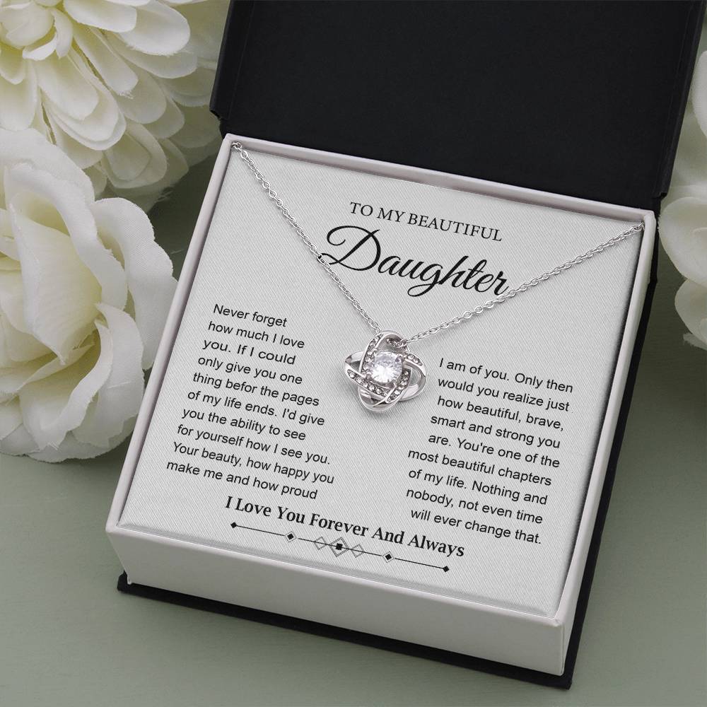 To My Daughter Love Knot Necklace with Poetic Note