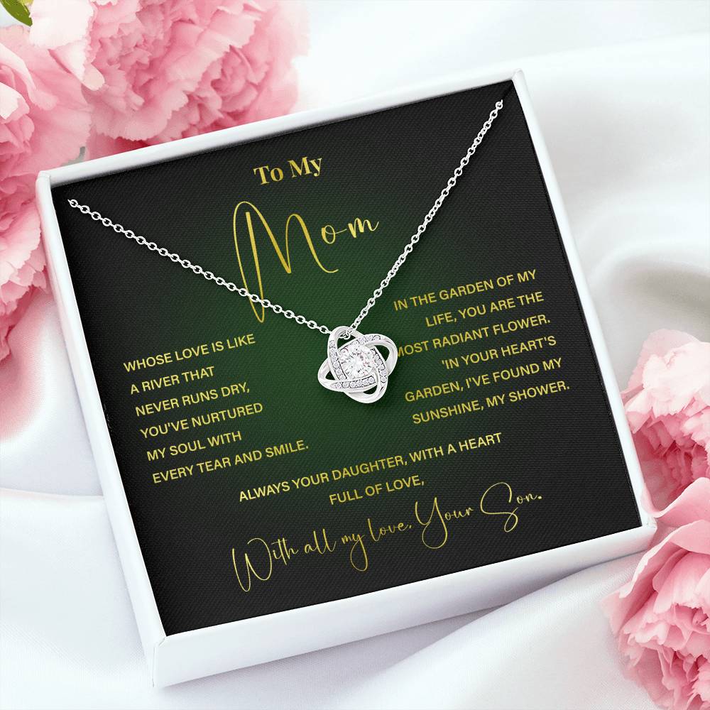 Mom Necklace from Son – Poetic Message Gift with Elegant Green Card