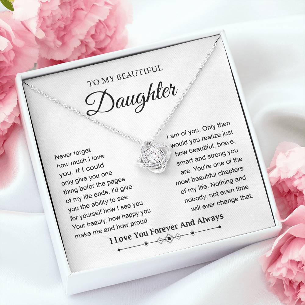 To My Daughter Love Knot Necklace with Poetic Note