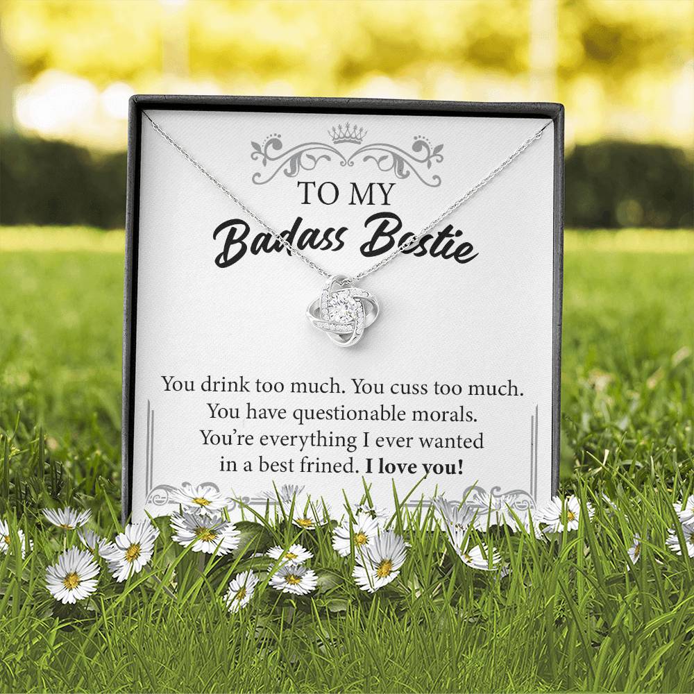 Badass Bestie Necklace Gift with Funny Message Card