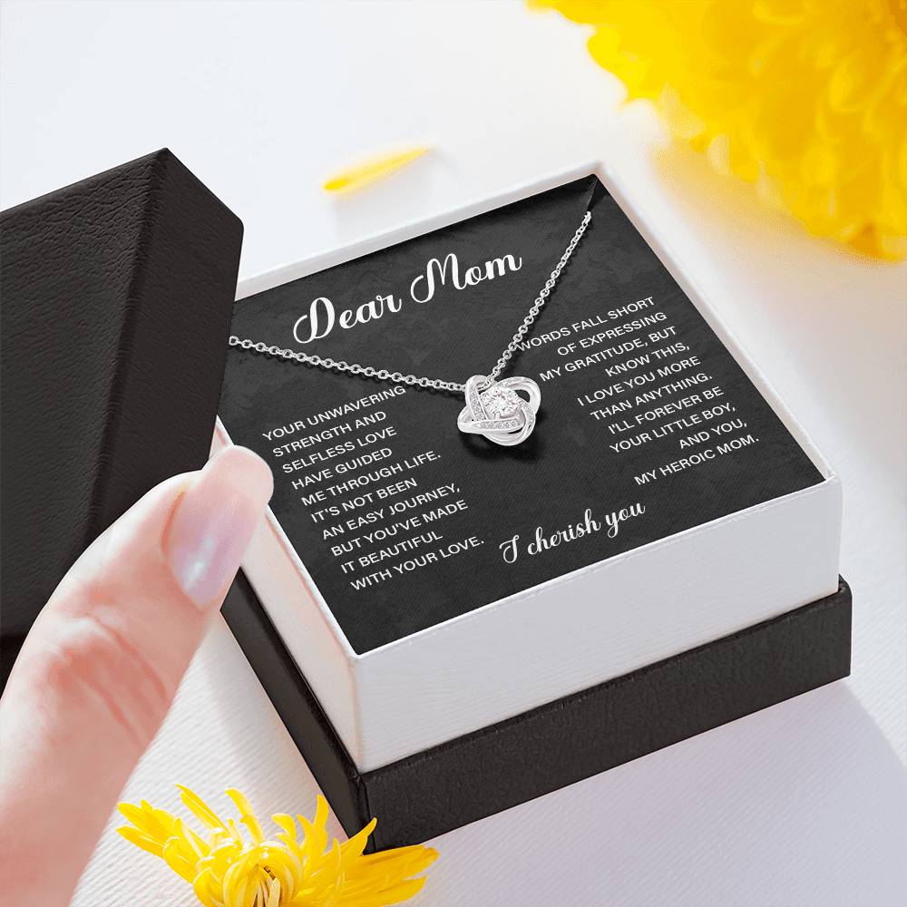 Dear Mom Necklace – From Son to Heroic Mother with Sentimental Card Gift