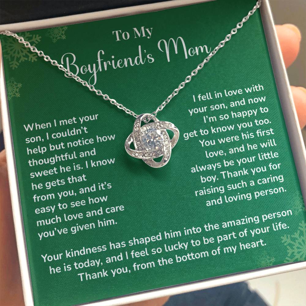 Boyfriend's Mom Love Knot Necklace Gift Gift For Boyfriend's Mom Thoughtful Gift From Girlfriend Emotional Gift For Boyfriend's Mom Sentimental Jewelry For Her Special Thank You Present Emotional Message Necklace