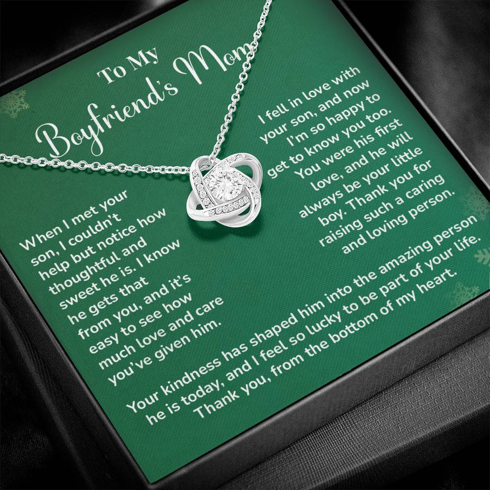 Boyfriend's Mom Love Knot Necklace Gift Gift For Boyfriend's Mom Thoughtful Gift From Girlfriend Emotional Gift For Boyfriend's Mom Sentimental Jewelry For Her Special Thank You Present Emotional Message Necklace