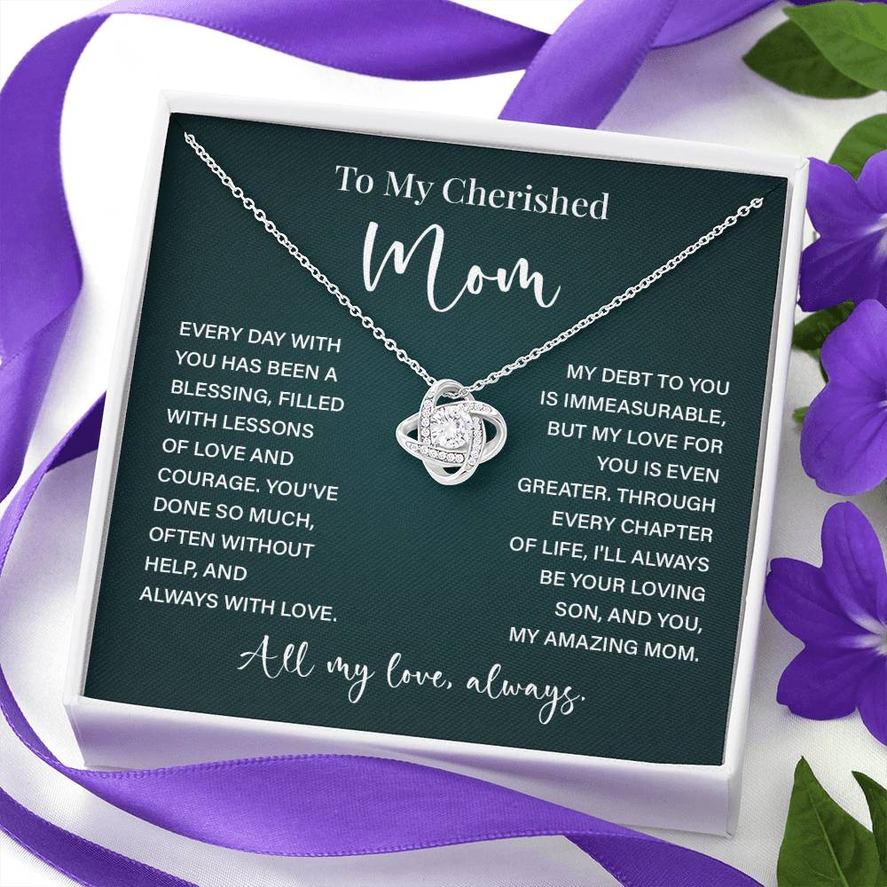 To My Cherished Mom Necklace – Gift from Loving Son with Message Card