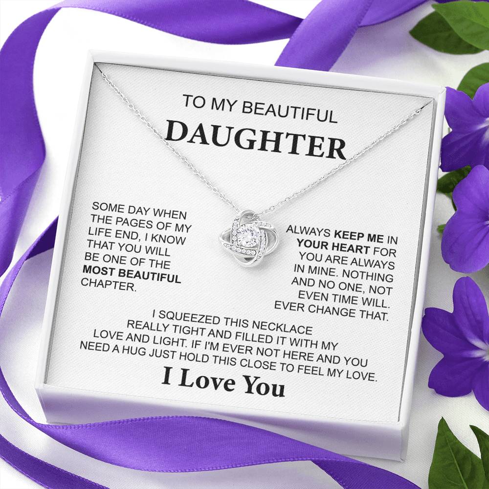 To My Daughter Necklace with Hug Message from Mom or Dad