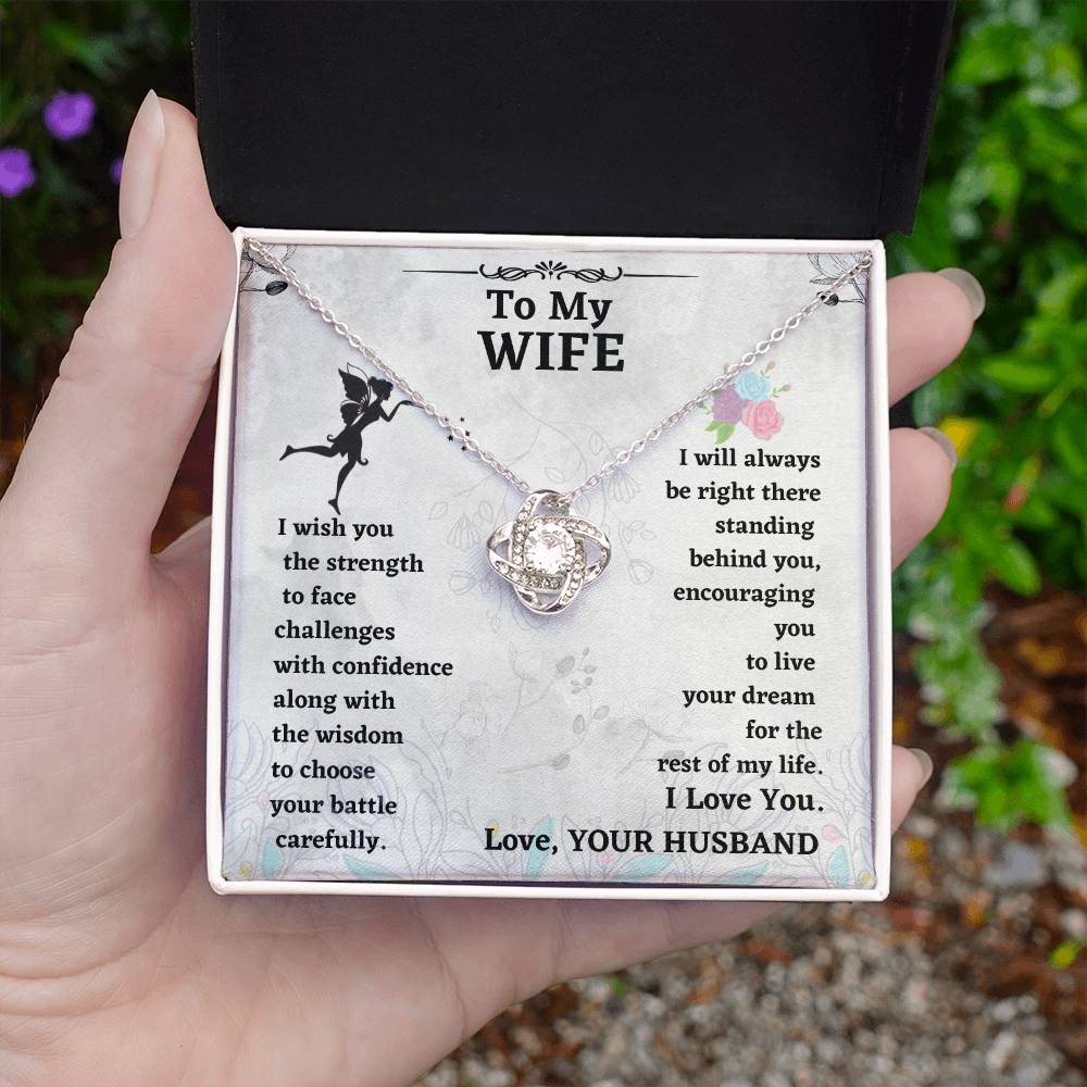 Wife Necklace Gift from Husband – Love Knot Pendant with Encouragement Message Card