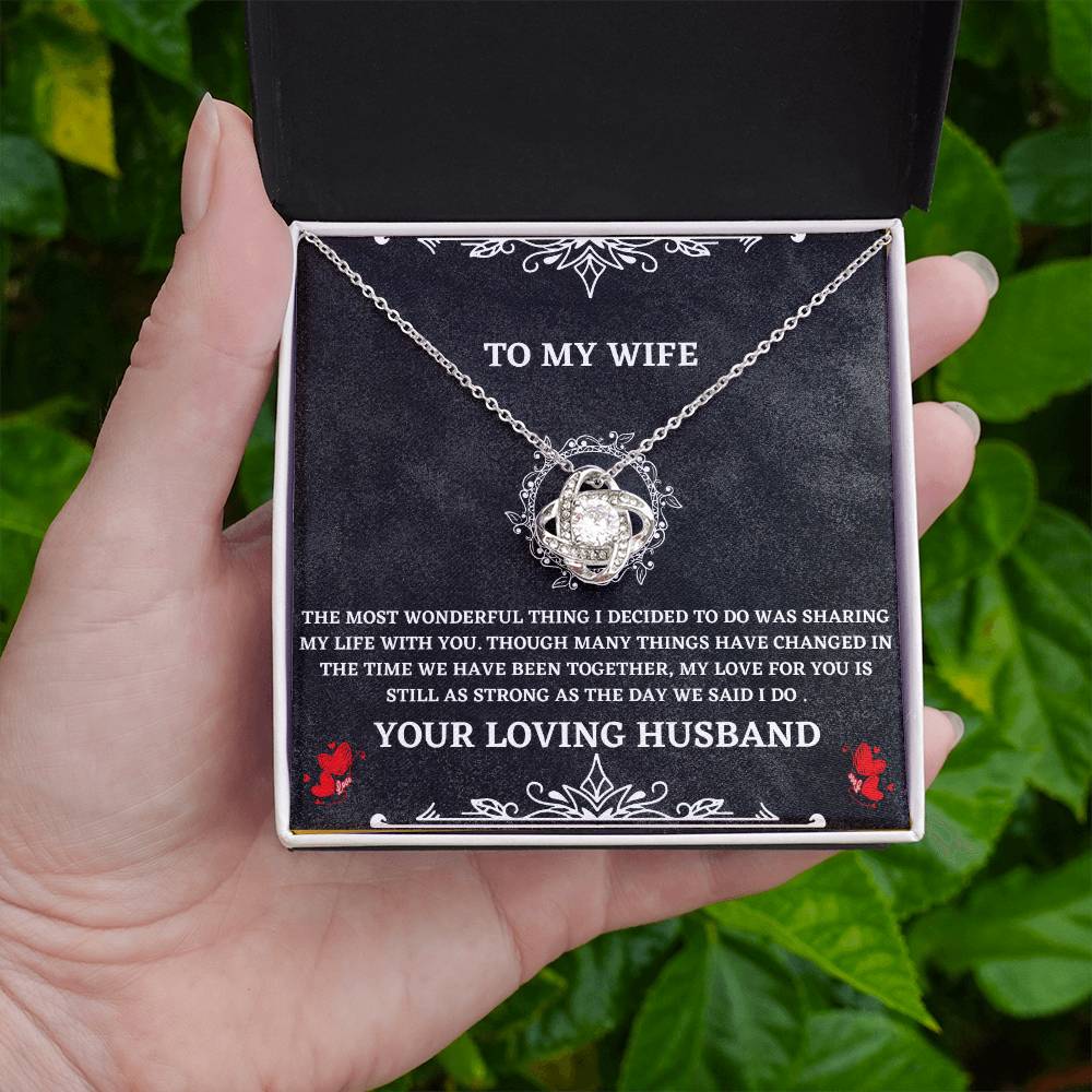 Wife Necklace Gift from Husband – Love Knot Pendant with Heartfelt Message Card