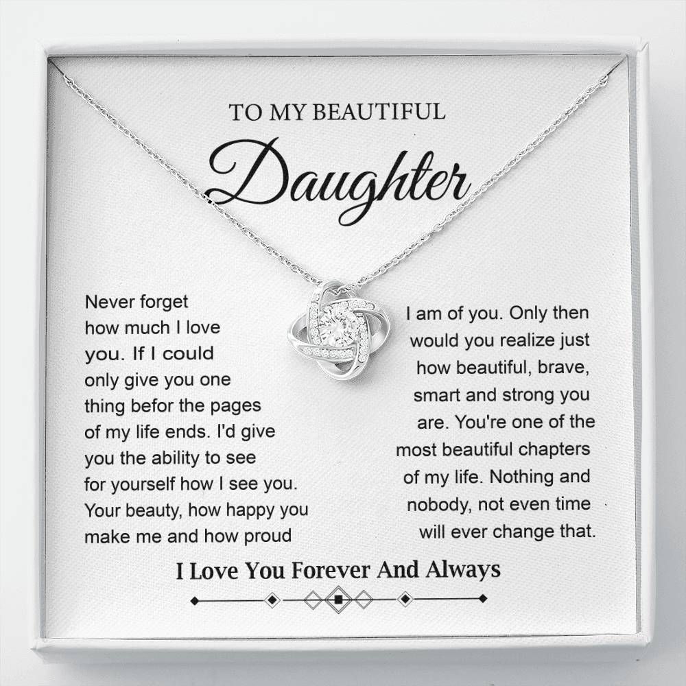 To My Daughter Love Knot Necklace with Poetic Note
