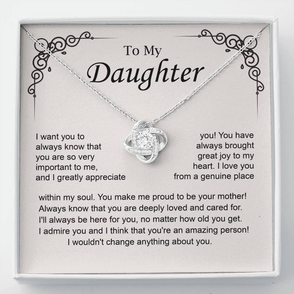 To My Daughter Love Knot Necklace from Mom Gift