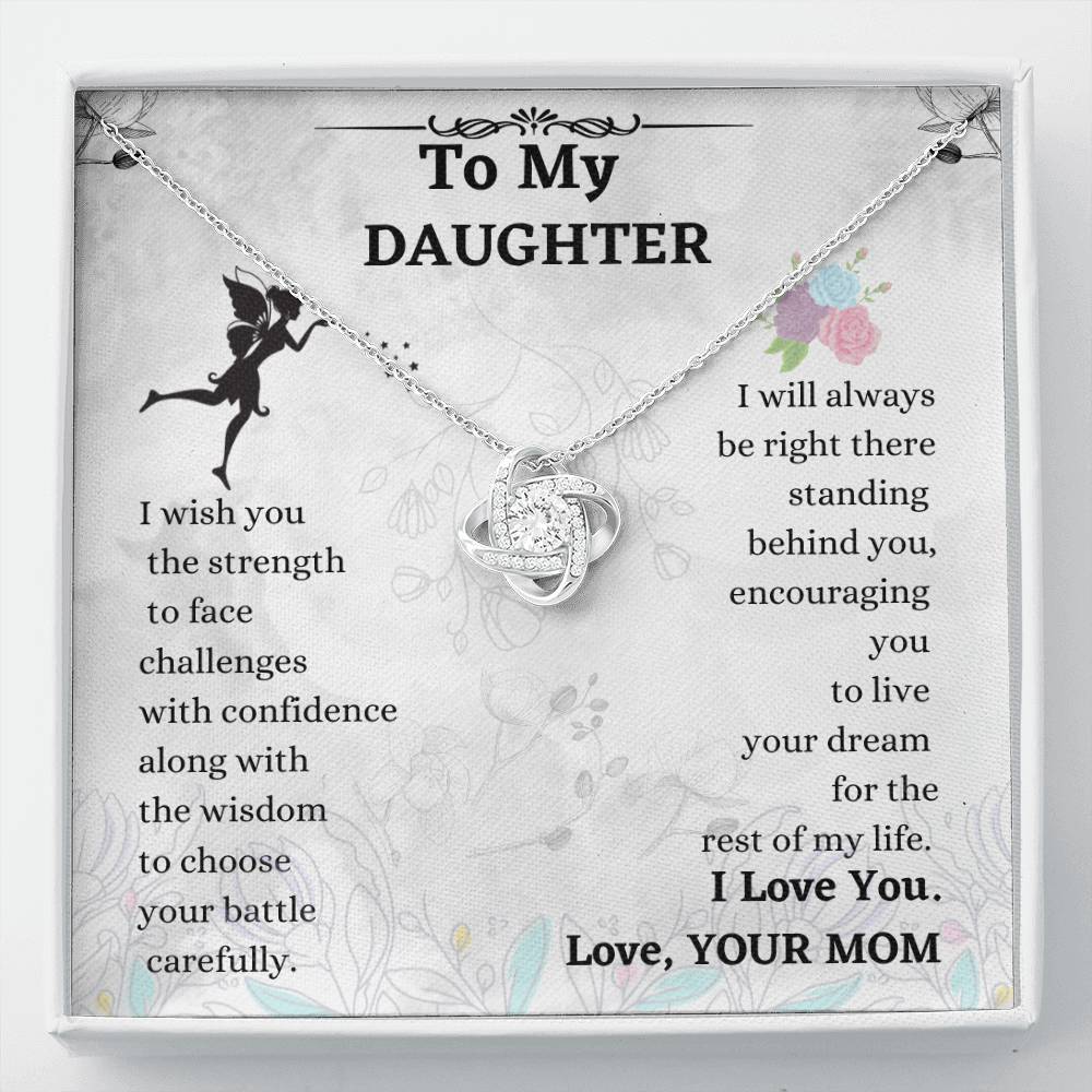 Daughter Necklace Gift from Mom – Love Knot Pendant with Message Card