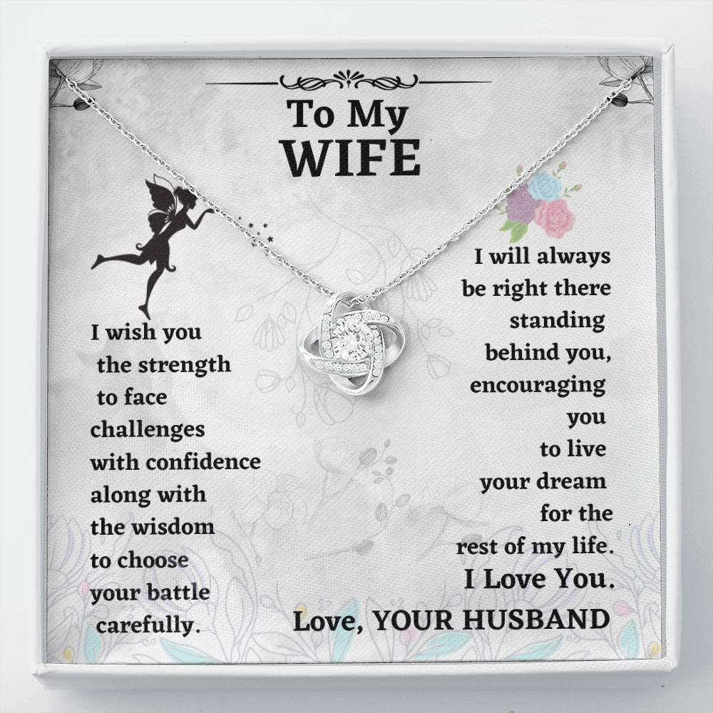 Wife Necklace Gift from Husband – Love Knot Pendant with Encouragement Message Card