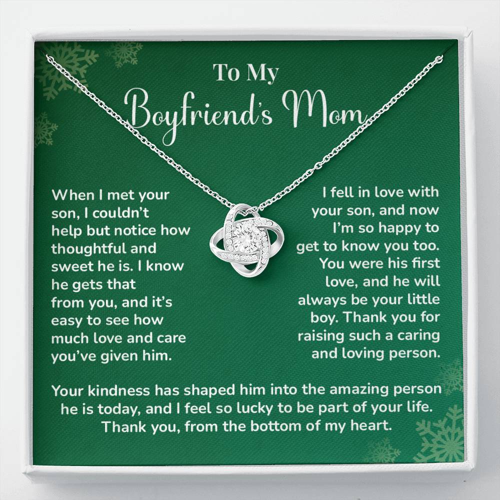Boyfriend's Mom Love Knot Necklace Gift Gift For Boyfriend's Mom Thoughtful Gift From Girlfriend Emotional Gift For Boyfriend's Mom Sentimental Jewelry For Her Special Thank You Present Emotional Message Necklace