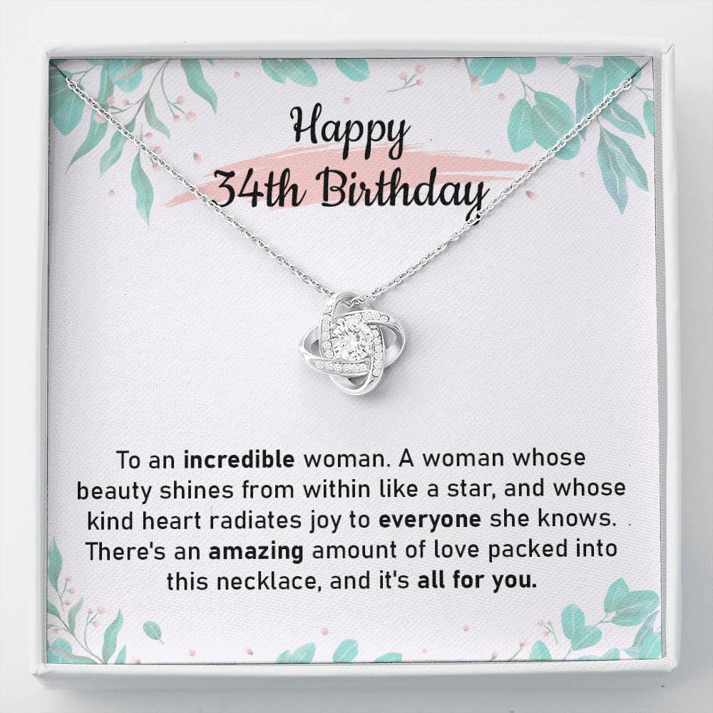 34th Birthday Gift Necklace for Her with Loving Message