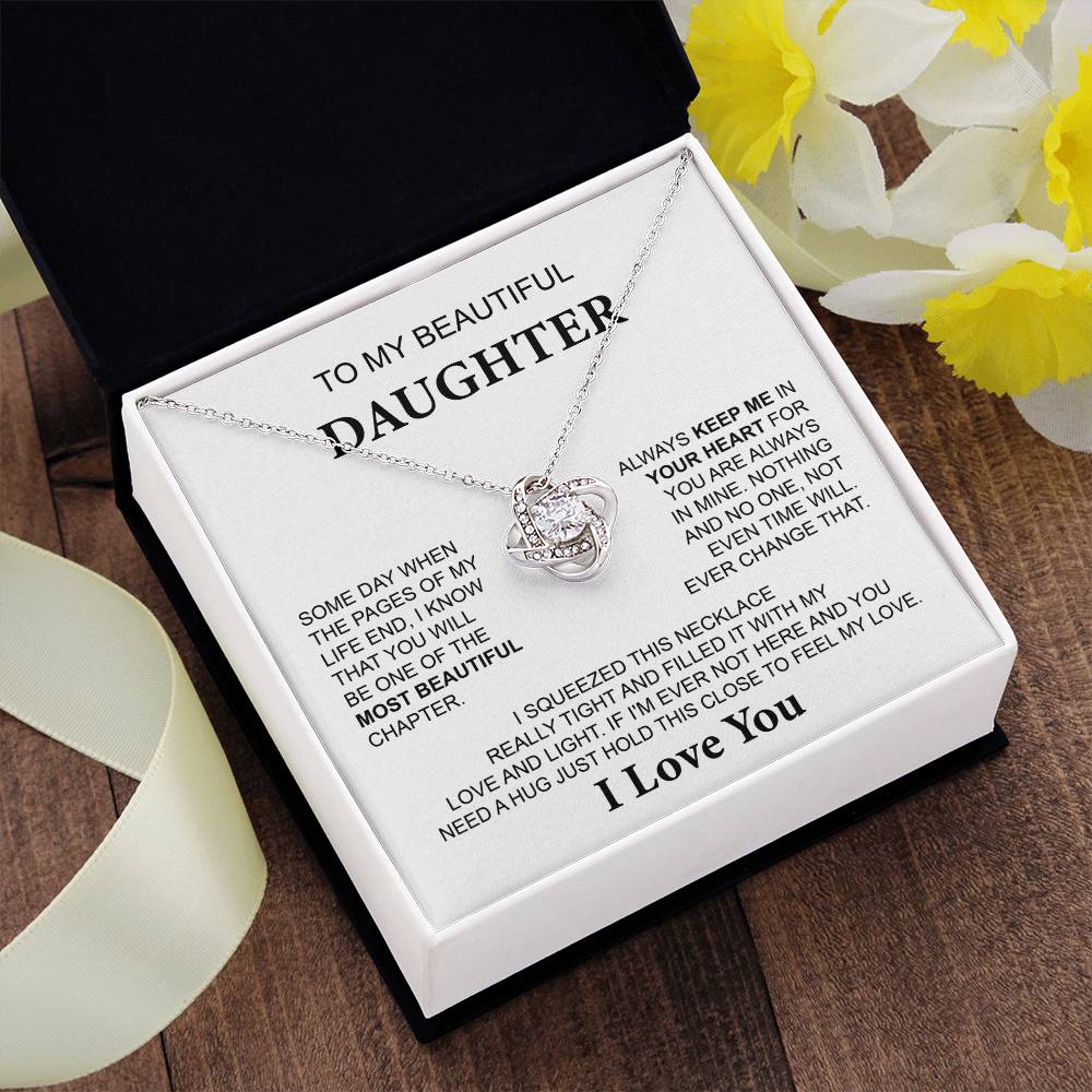 To My Daughter Necklace with Hug Message from Mom or Dad
