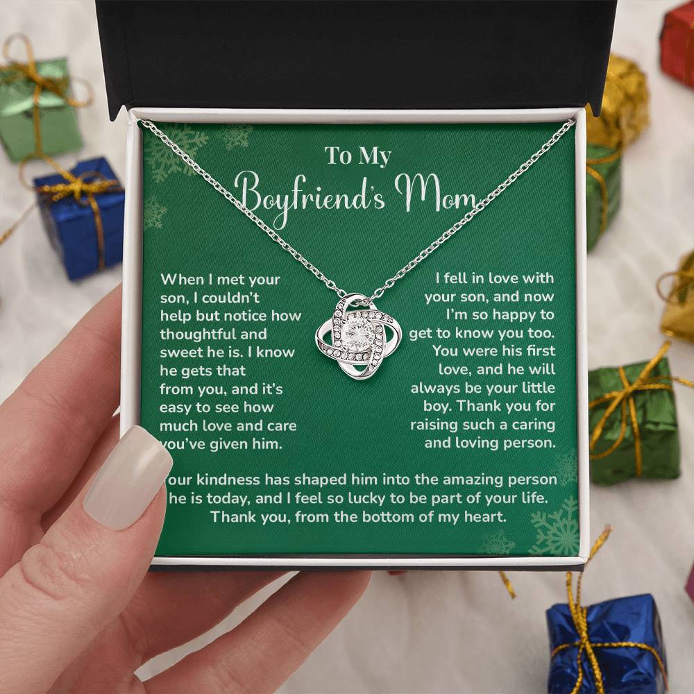 Boyfriend's Mom Love Knot Necklace Gift Gift For Boyfriend's Mom Thoughtful Gift From Girlfriend Emotional Gift For Boyfriend's Mom Sentimental Jewelry For Her Special Thank You Present Emotional Message Necklace