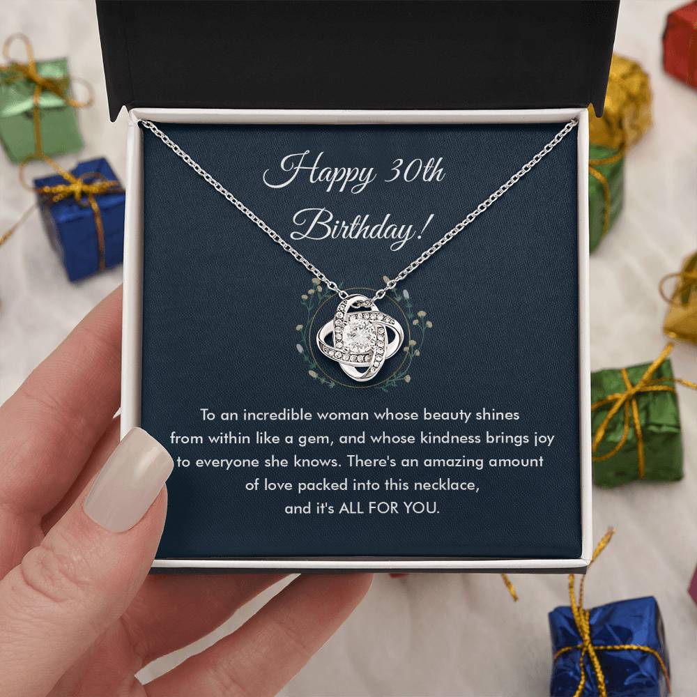 30th Birthday Necklace Gift for Her – Elegant Love Knot Pendant