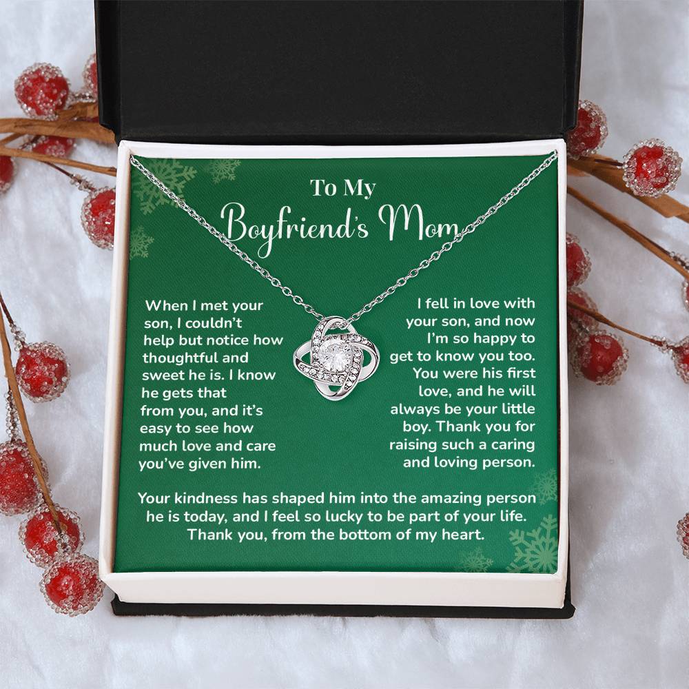 Boyfriend's Mom Love Knot Necklace Gift Gift For Boyfriend's Mom Thoughtful Gift From Girlfriend Emotional Gift For Boyfriend's Mom Sentimental Jewelry For Her Special Thank You Present Emotional Message Necklace