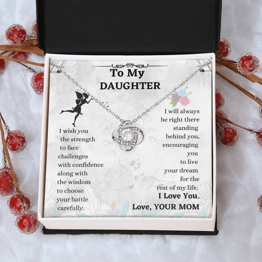 Daughter Necklace Gift from Mom – Love Knot Pendant with Message Card