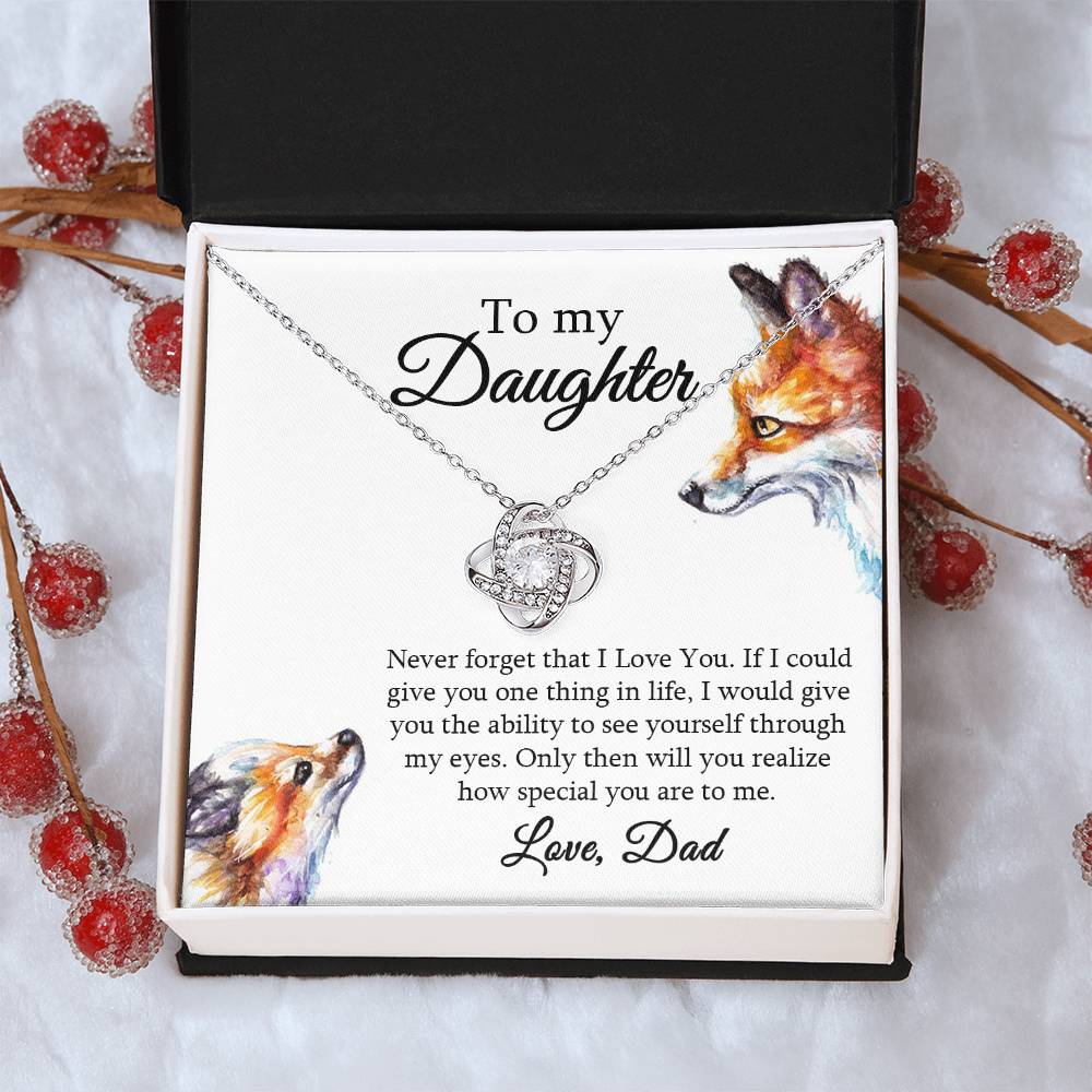 Daughter Necklace Gift from Dad – Love Knot Pendant with Heartfelt Message Card