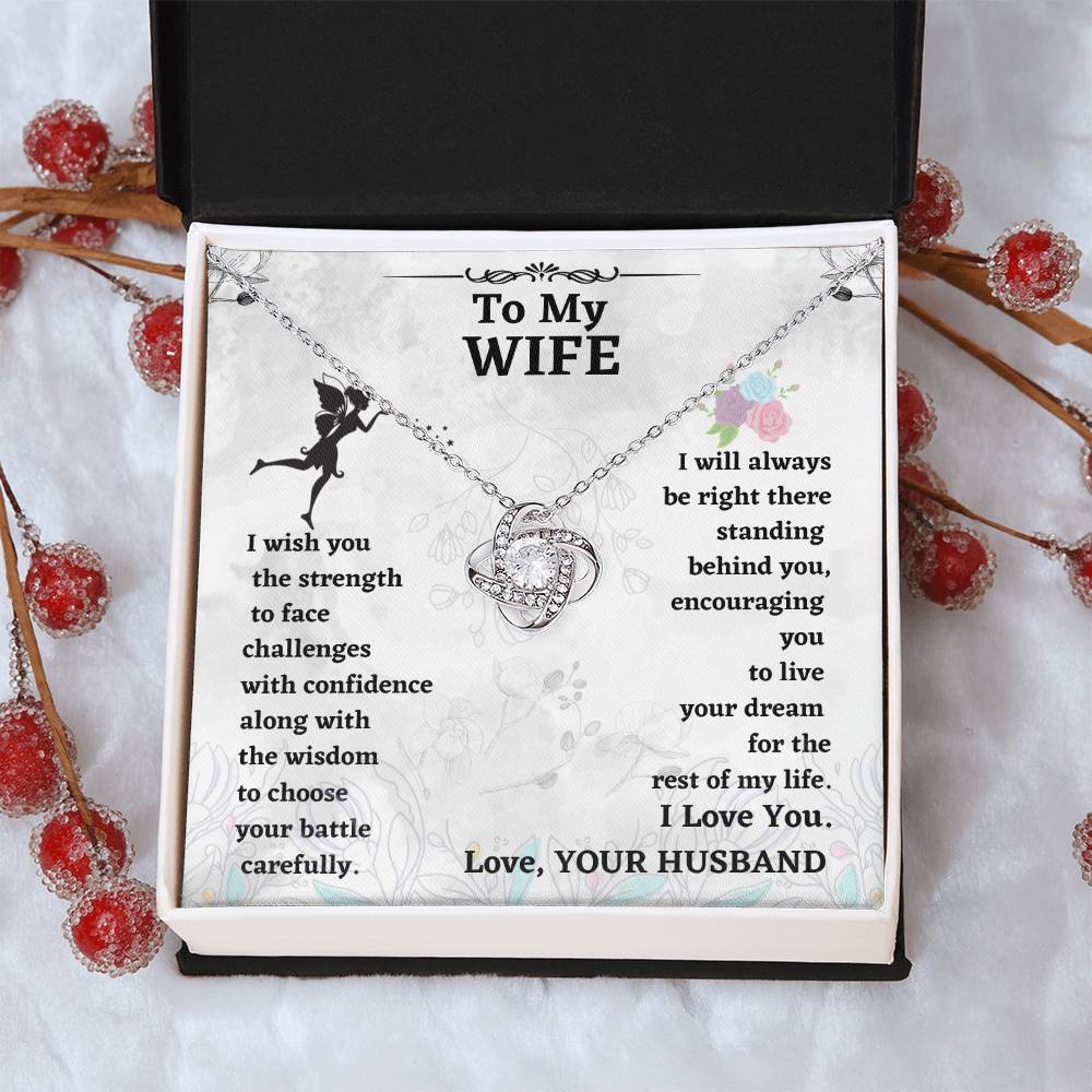 Wife Necklace Gift from Husband – Love Knot Pendant with Encouragement Message Card