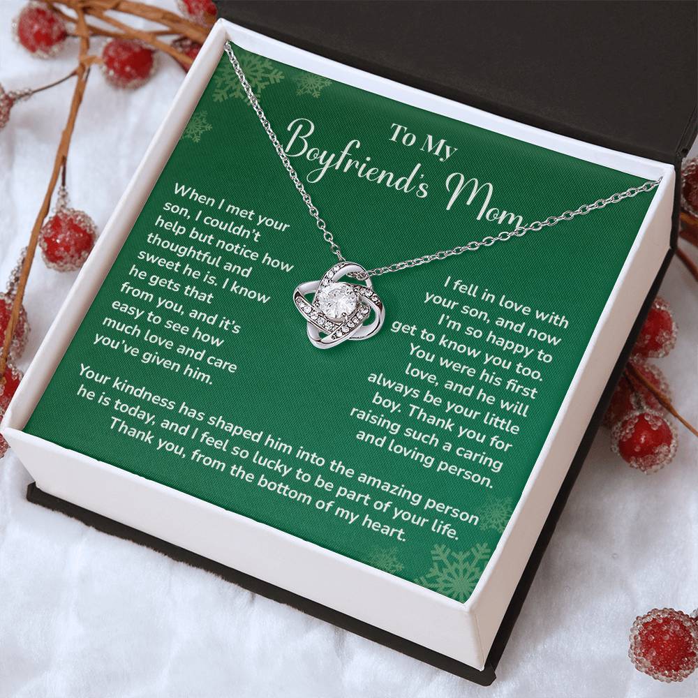 Boyfriend's Mom Love Knot Necklace Gift Gift For Boyfriend's Mom Thoughtful Gift From Girlfriend Emotional Gift For Boyfriend's Mom Sentimental Jewelry For Her Special Thank You Present Emotional Message Necklace