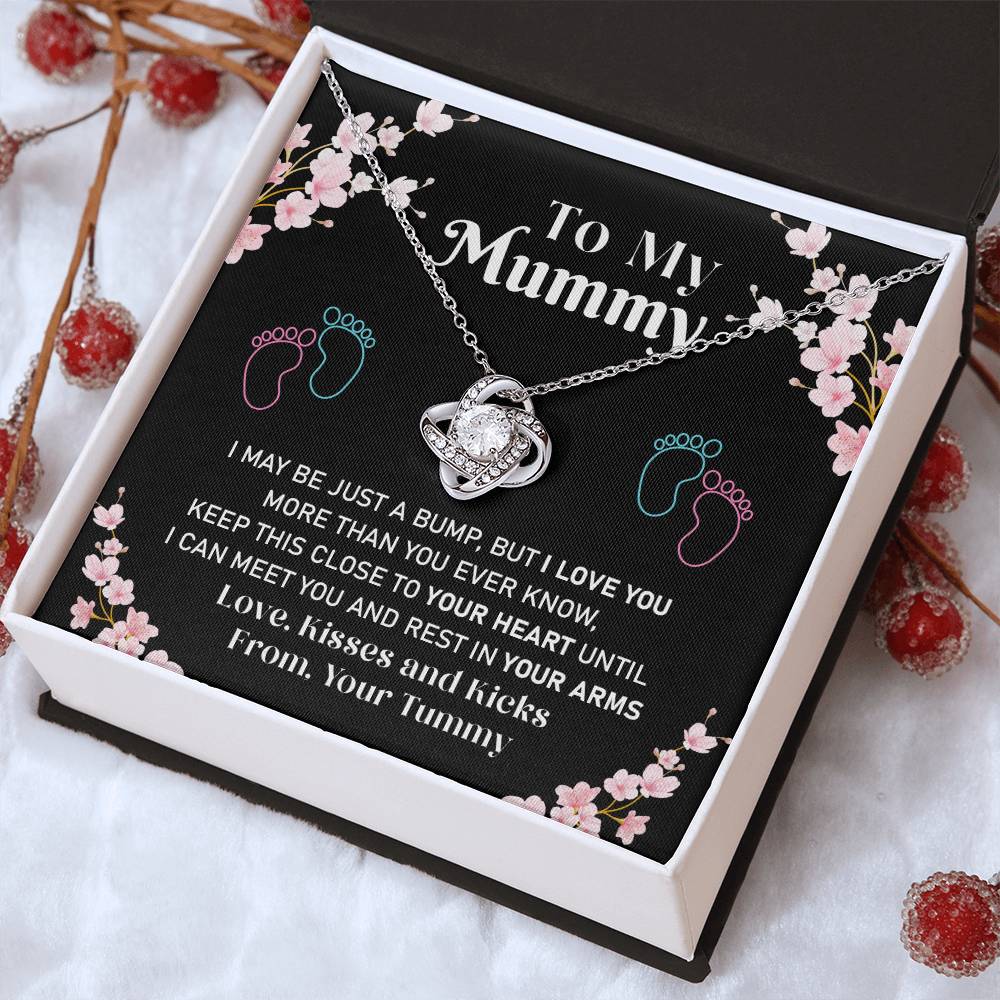 Mummy Necklace Gift from Baby Bump – Love Knot Pendant with Sweet Message Card
