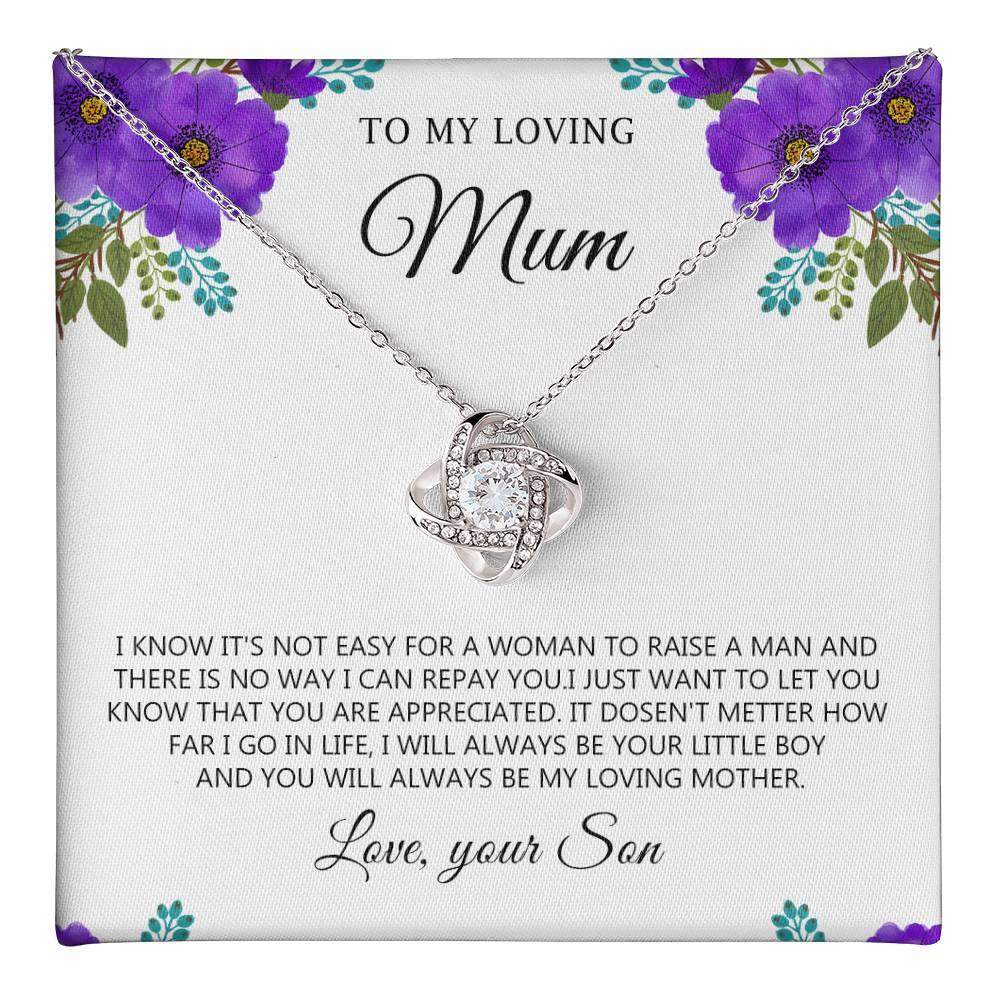 To My Mum Necklace Gift from Son with Heartfelt Floral Message Card