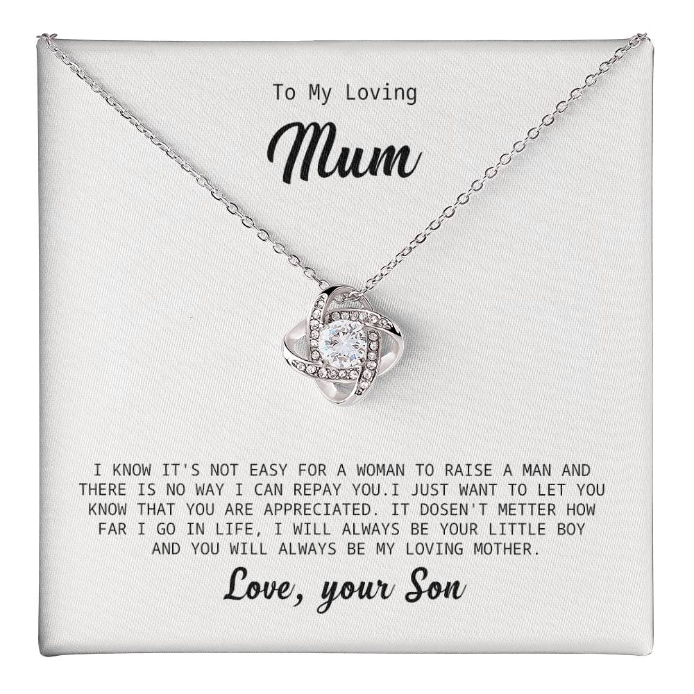 To My Loving Mum Necklace Gift from Son with Heartfelt Message Card