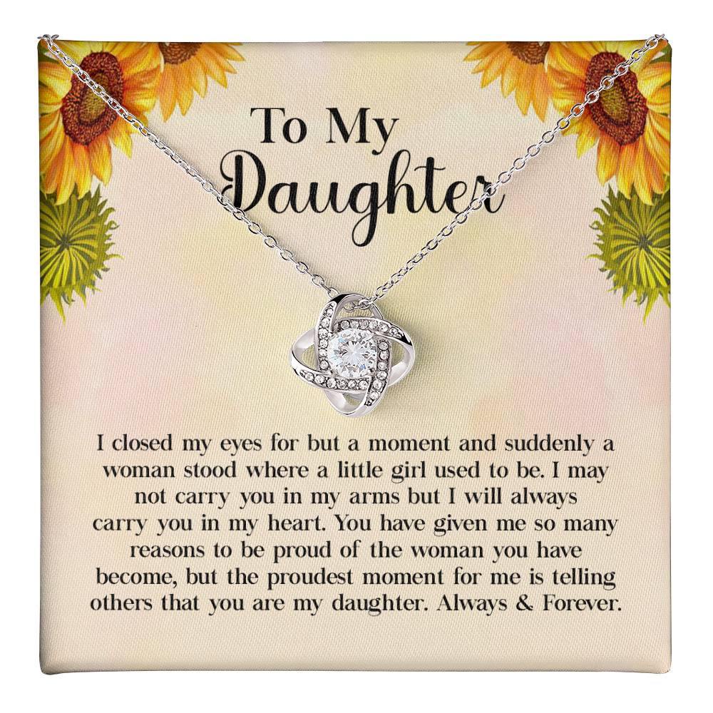 To My Daughter Necklace Gift – Love Knot Pendant with Heartfelt Message Card