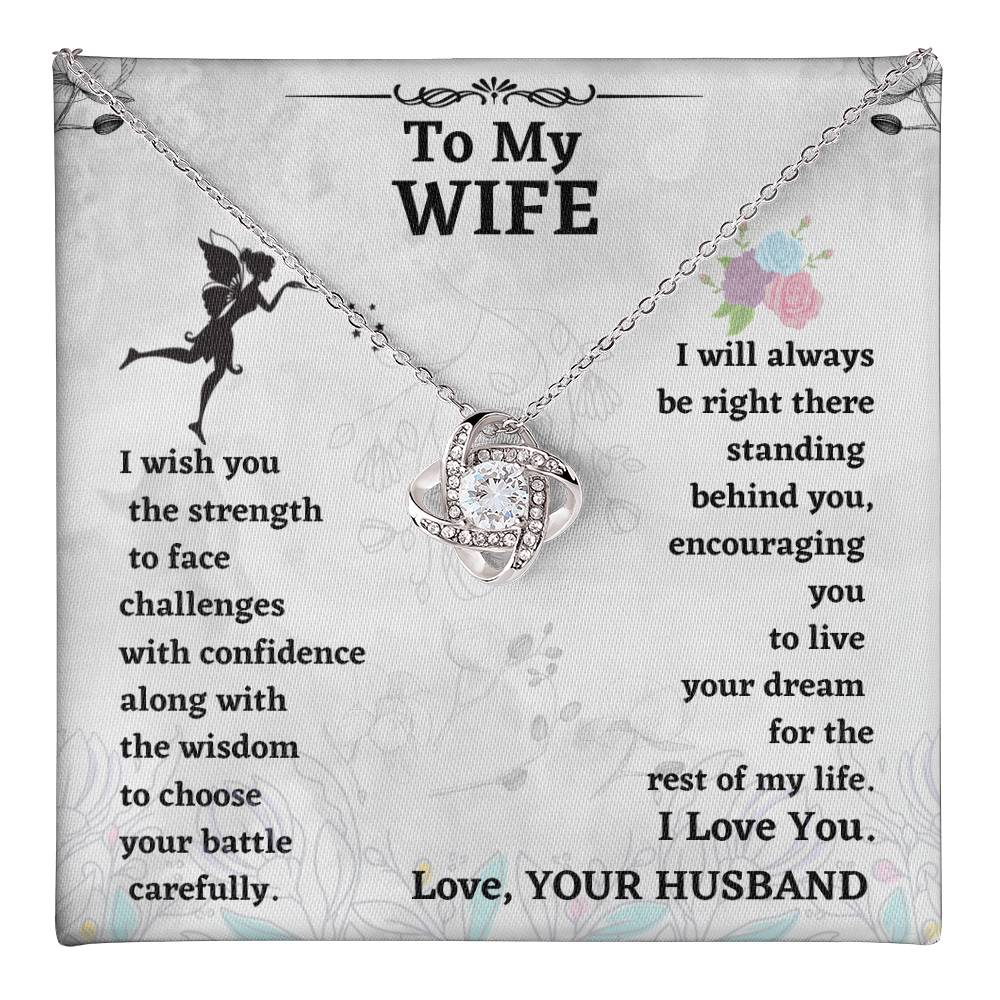 Wife Necklace Gift from Husband – Love Knot Pendant with Encouragement Message Card