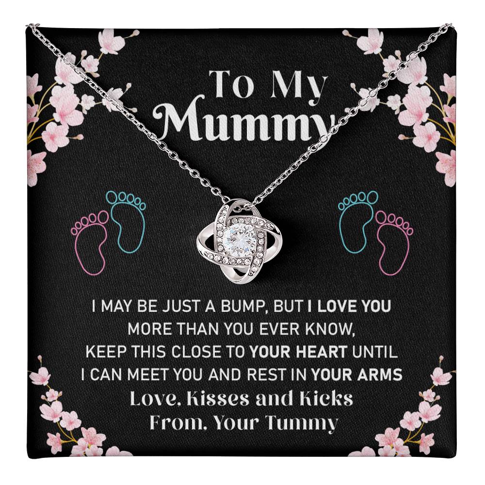 Mummy Necklace Gift from Baby Bump – Love Knot Pendant with Sweet Message Card