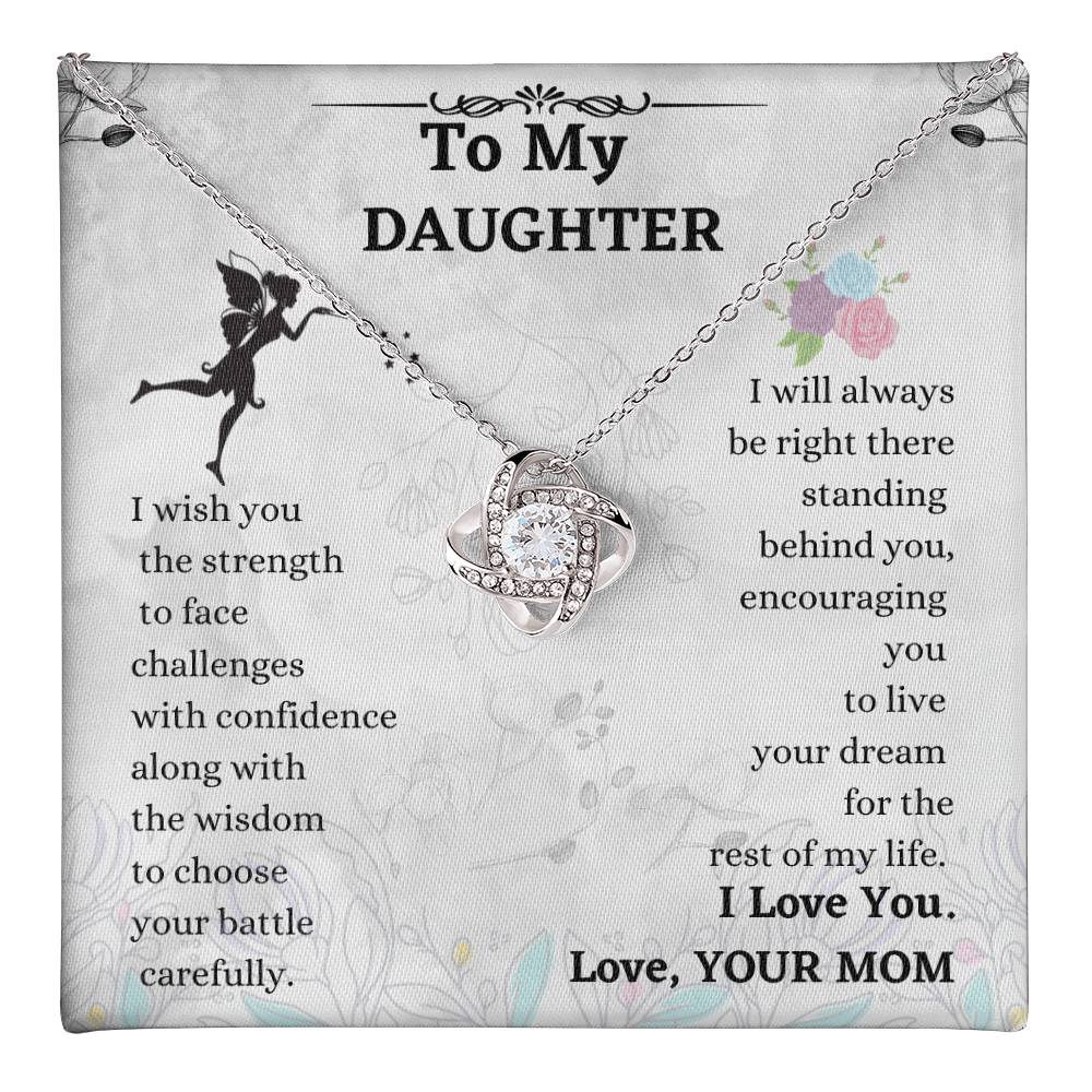 Daughter Necklace Gift from Mom – Love Knot Pendant with Message Card