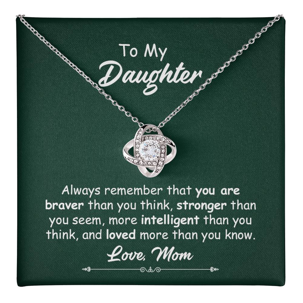 To My Daughter Necklace Gift from Mom – Love Knot Pendant with Inspirational Message Card