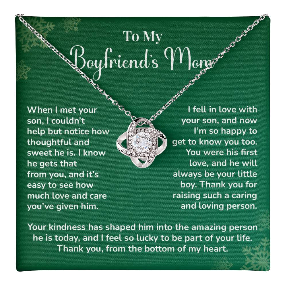 Boyfriend's Mom Love Knot Necklace Gift Gift For Boyfriend's Mom Thoughtful Gift From Girlfriend Emotional Gift For Boyfriend's Mom Sentimental Jewelry For Her Special Thank You Present Emotional Message Necklace