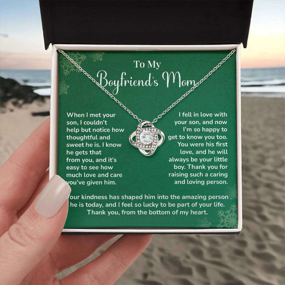 Boyfriend's Mom Love Knot Necklace Gift Gift For Boyfriend's Mom Thoughtful Gift From Girlfriend Emotional Gift For Boyfriend's Mom Sentimental Jewelry For Her Special Thank You Present Emotional Message Necklace