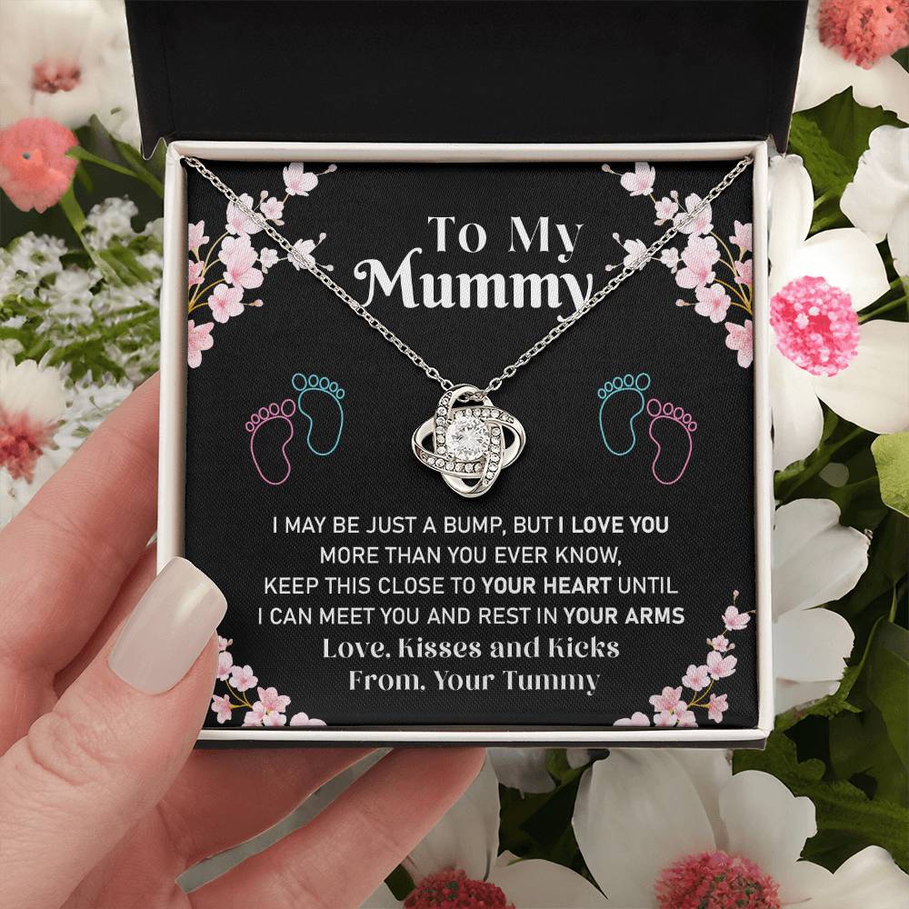 Mummy Necklace Gift from Baby Bump – Love Knot Pendant with Sweet Message Card
