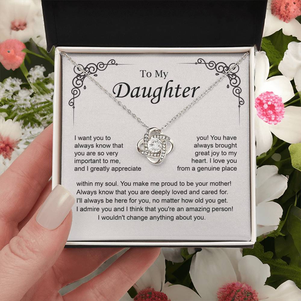 To My Daughter Love Knot Necklace from Mom Gift