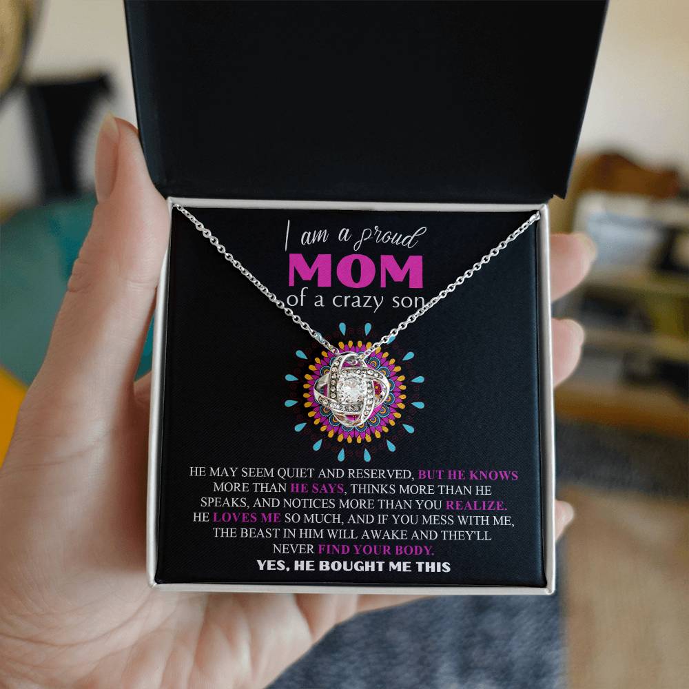 Crazy Son Funny Necklace Gift for Mom with Bold Message Card