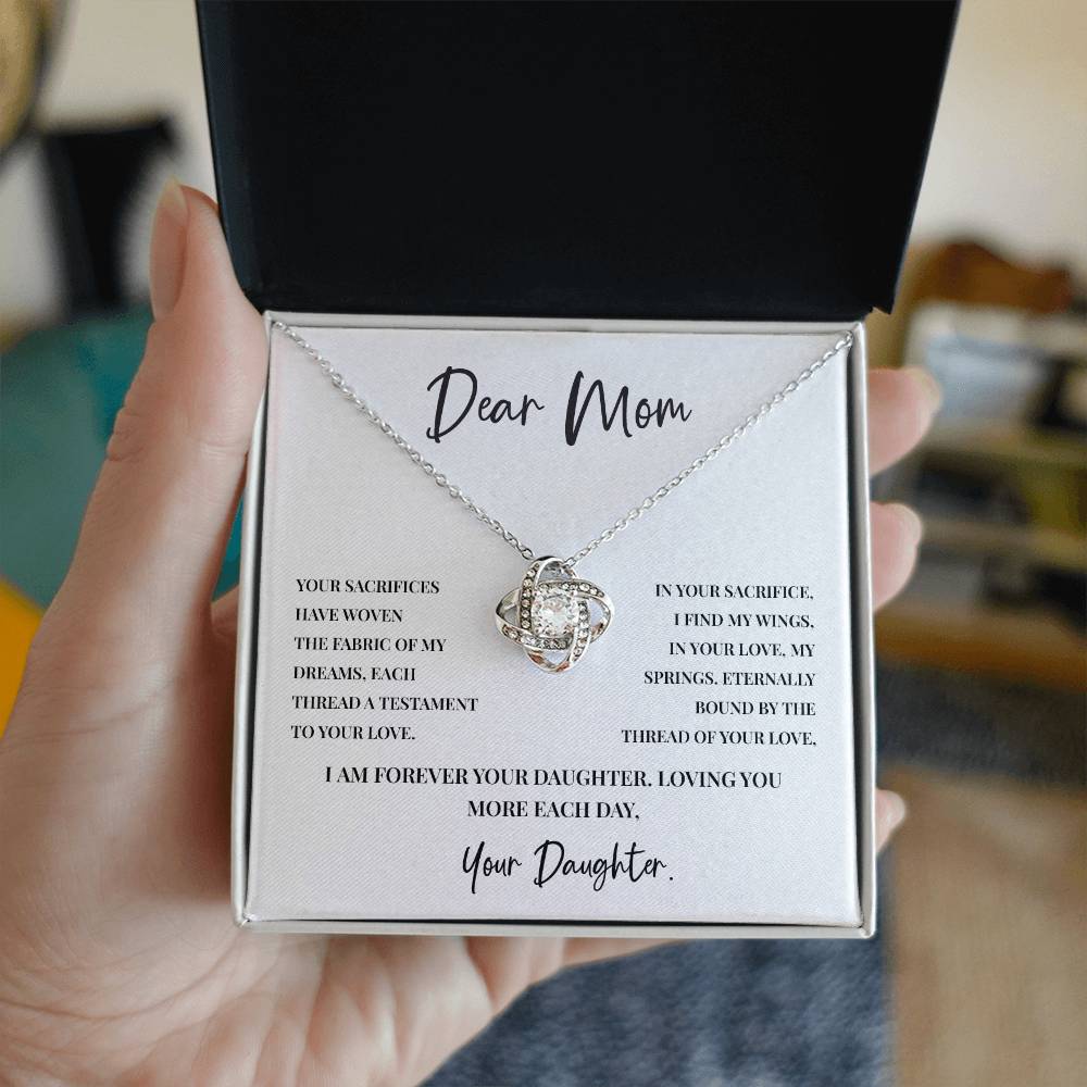 Dear Mom Necklace – Woven Love Gift from Daughter with Keepsake Card