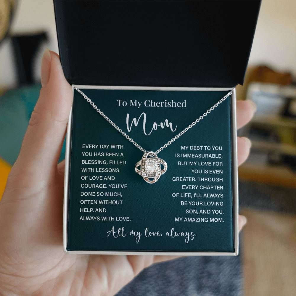 To My Cherished Mom Necklace – Gift from Loving Son with Message Card