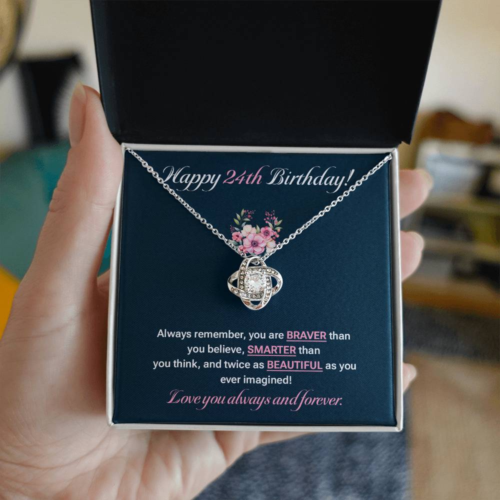 24th Birthday Necklace Gift for Her – Floral Message Card Box